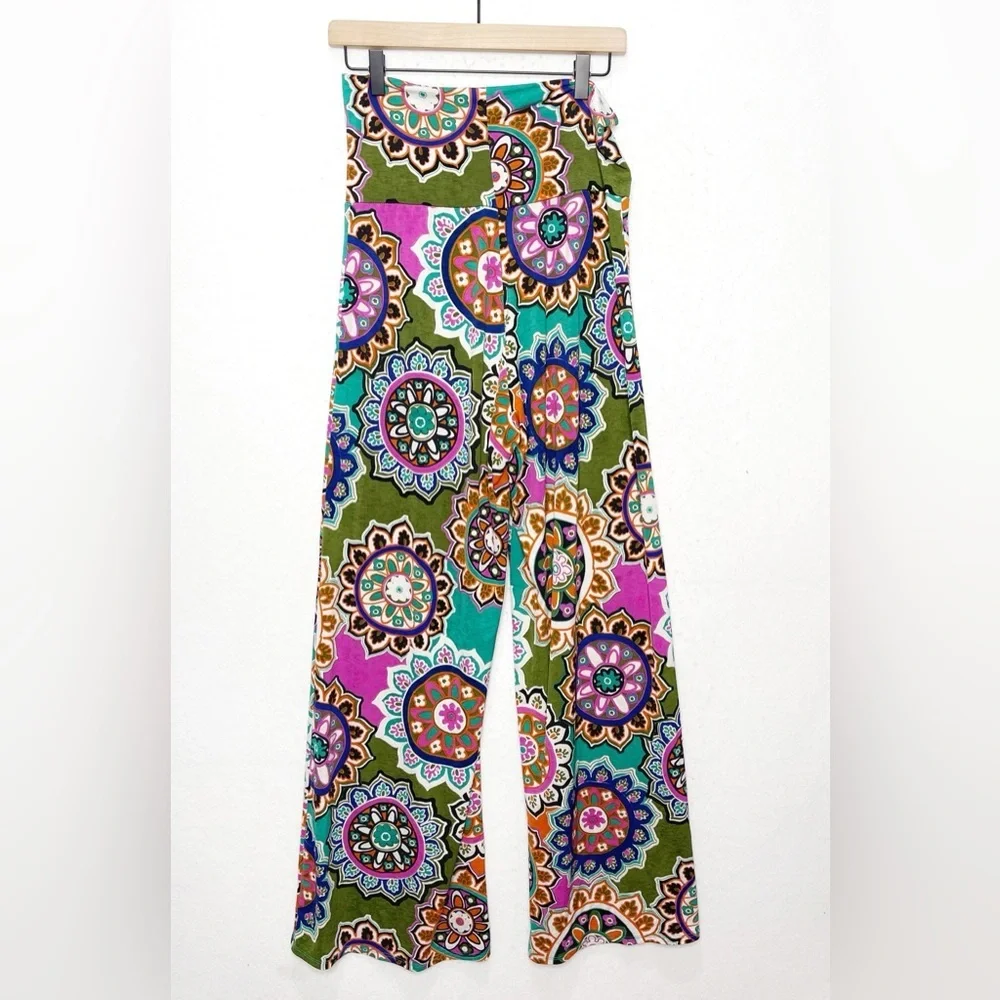 Junky Closet Size 1X Bohemian Palazzo Pants Colorful Mandalas Lounge Boho Hippie - Picture 2 of 4